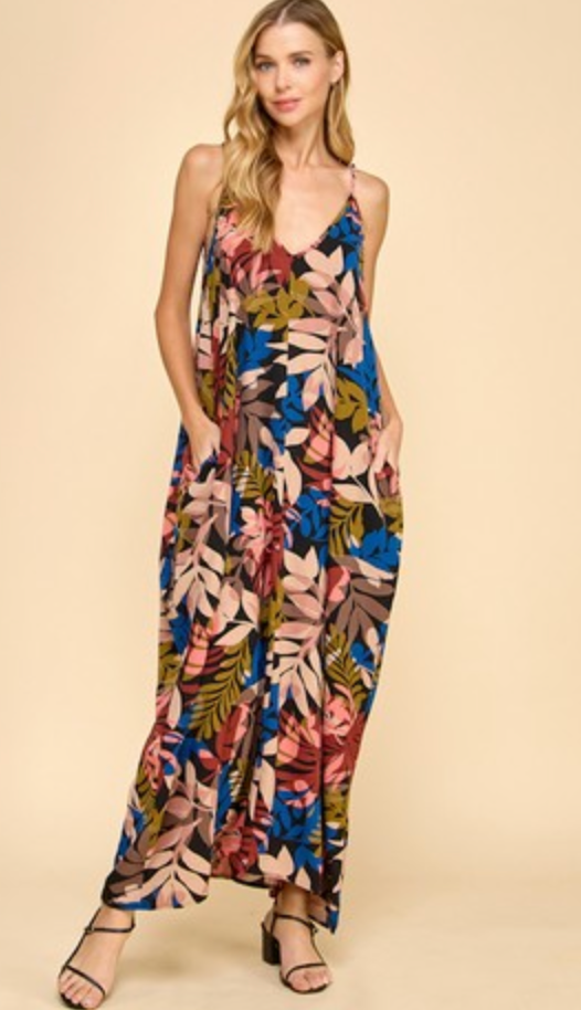 Earthy Tropic Print Maxi Dress