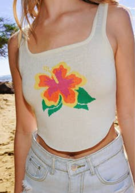 Neon Hibiscus Knit Top