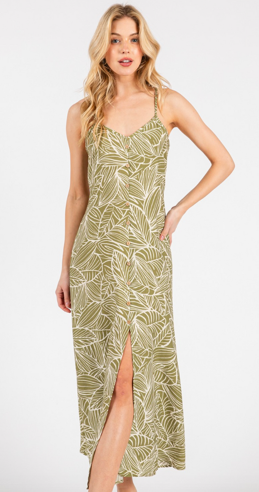 Slim & Fit Faux Button Down Leafy Midi Dress