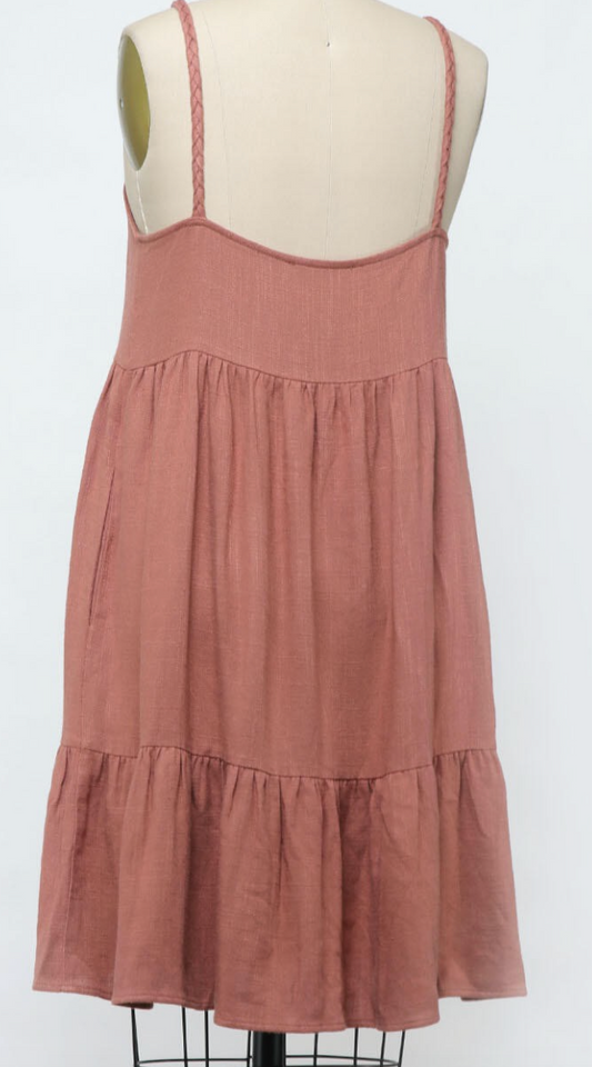 Braided Strap Relaxed Cami Mini Dress - Mauve