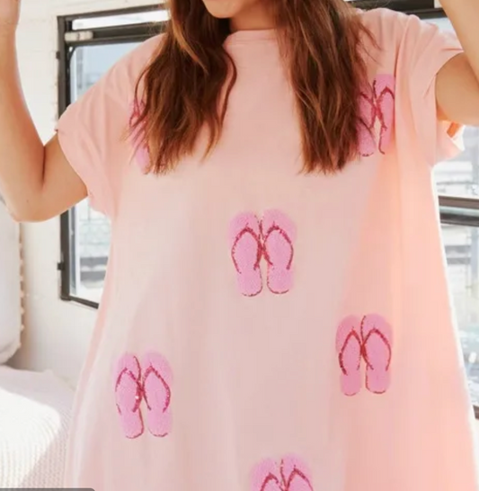Sequin Sandals oversize Tee Shirt Mini Dress