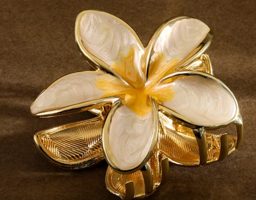Metal Orchid Claw Clip - White