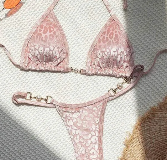 Fuzzy Leopard Print Bikini - PINK