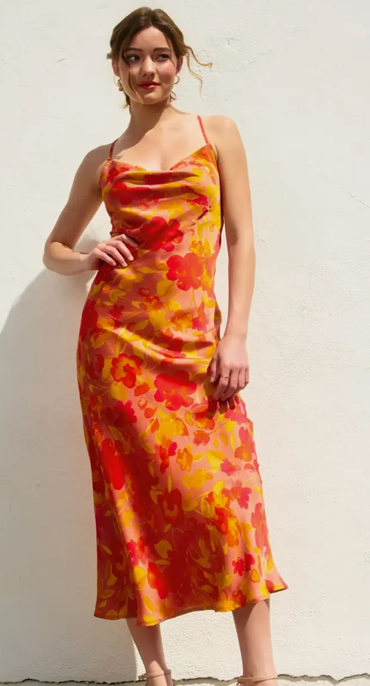 Sunset Petal Criss Cross Midi Dress