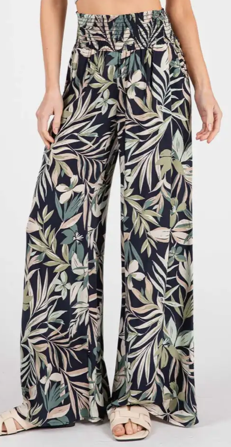 Smocked Wide Leg Pants