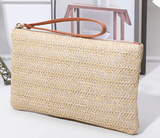 Beige Straw Clutch