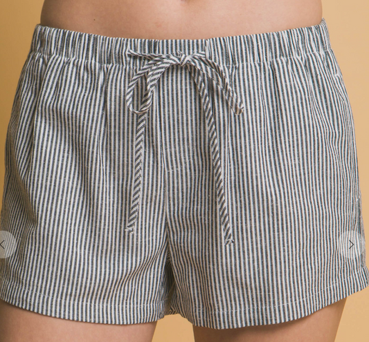 Black & White Striped Linen Blend Shorts