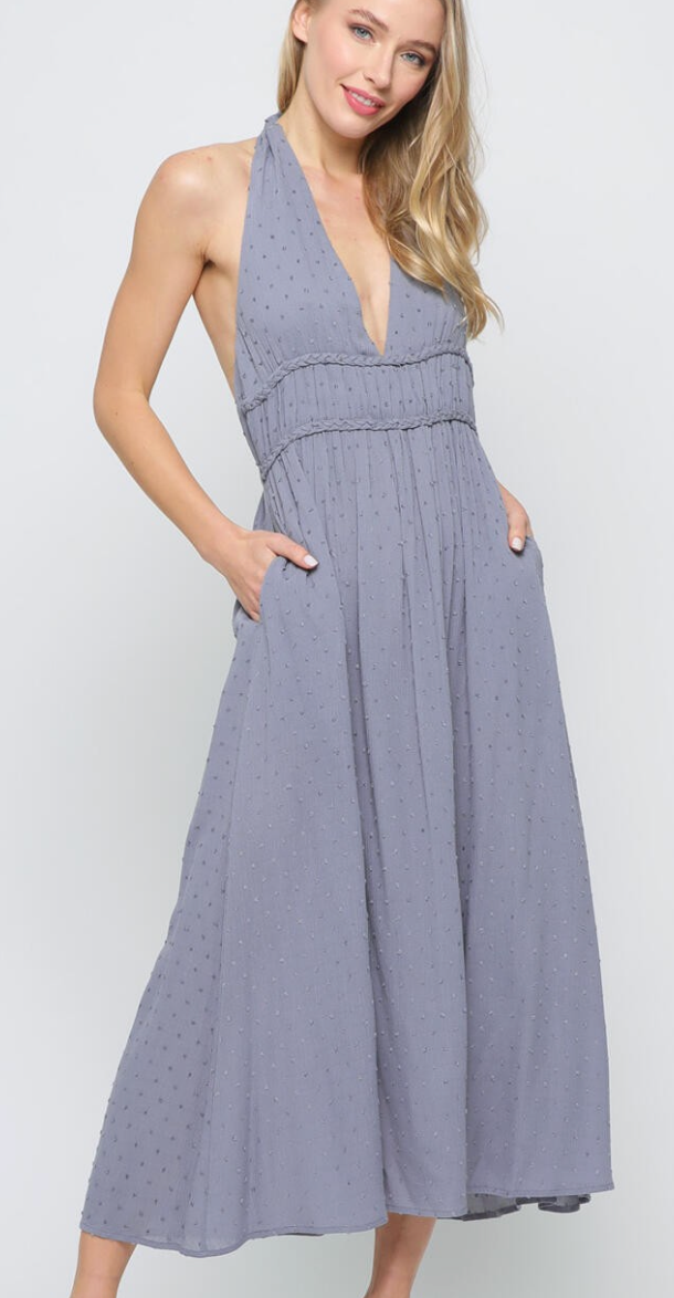 Twilight Whisper Halter Maxi Dress