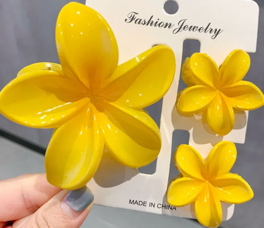 Trio Plumeria Claw Clip Set - Yellow