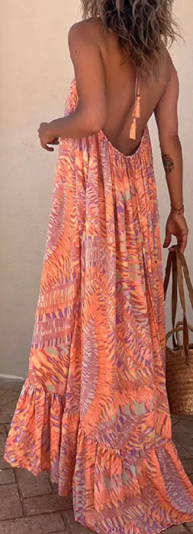 Orange Twist Halter Maxi