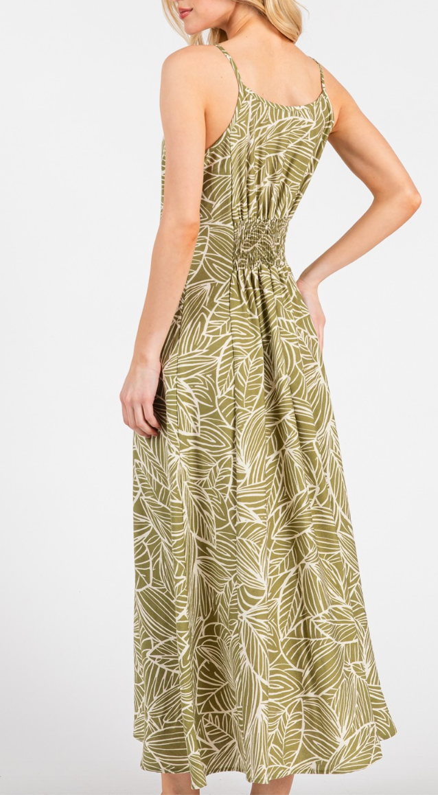 Slim & Fit Faux Button Down Leafy Midi Dress