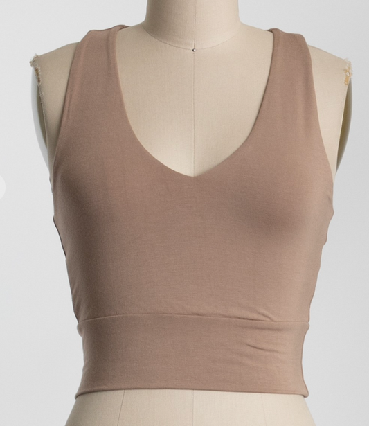 Double Layered Crop Tank - Taupe