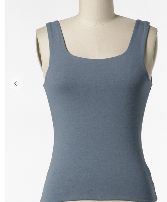 Double Layered Cotton Tank - Blue Slate