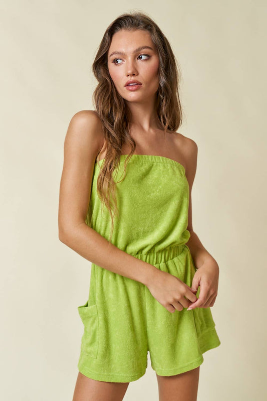 TERRY CLOTH TUBE ROMPER WITH ELASTIC WAIST BAN: KIWI