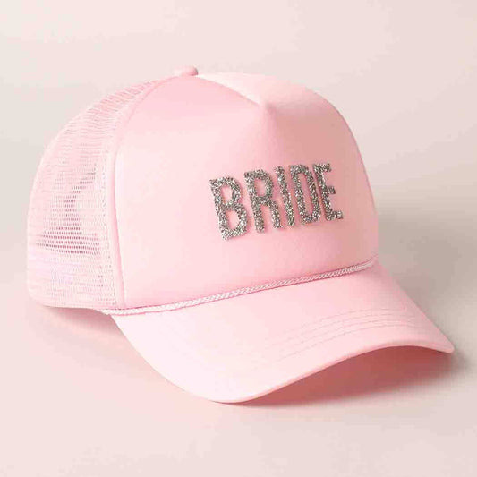 Glitter Letter Bride Patch Foam Trucker Hat: BABY PINK / ONE SIZE
