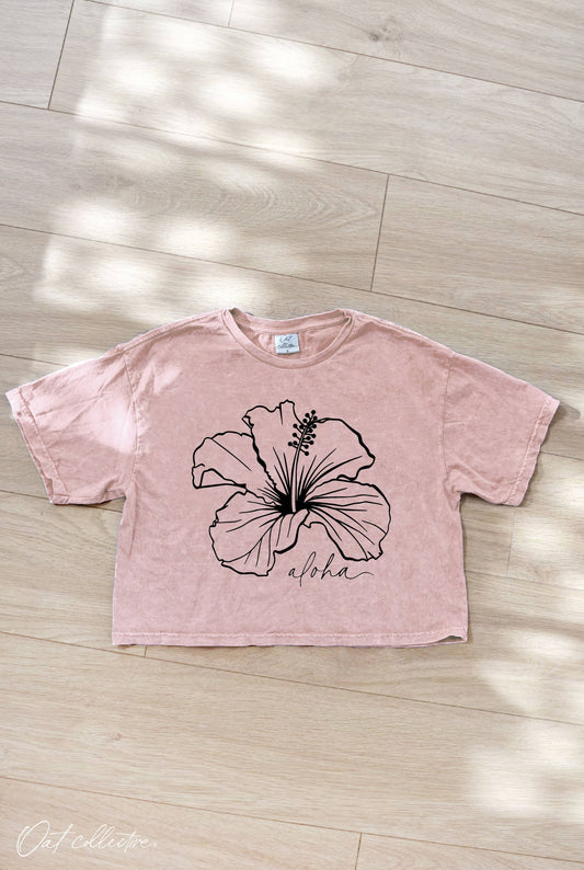 ALOHA Cropped Mineral Graphic Top: SOFT PINK
