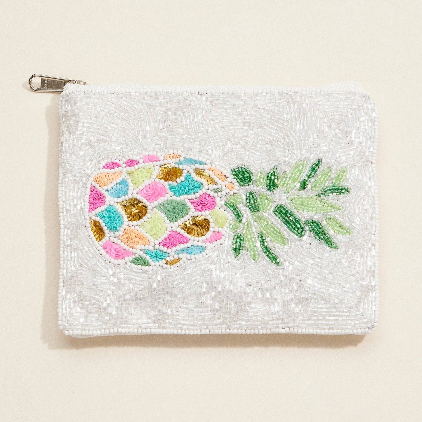 Beaded Pineapple Sequin Embellished Coin Purse: Multicolor / One / B4KP396