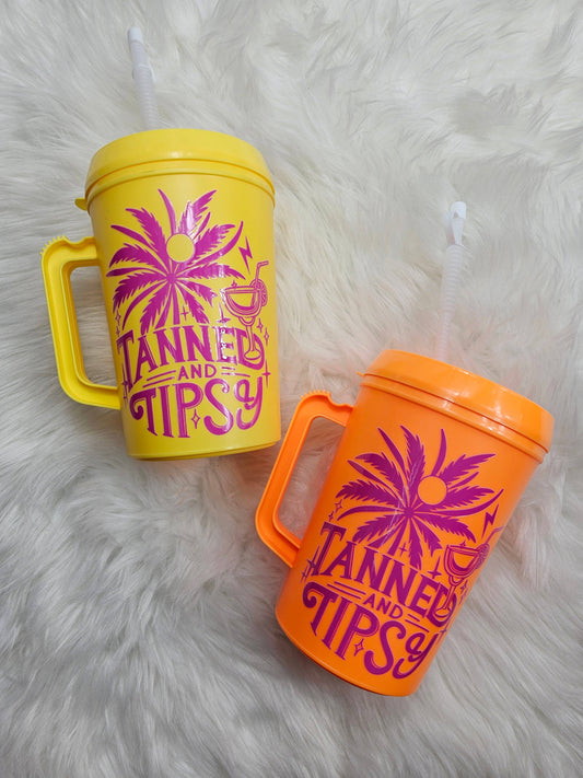 'Tanned and Tipsy' Mega Trucker Mug 34oz: Single Sided Graphic